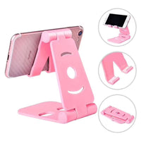 HKM-393875 Dual-Folding Mobile Desktop Stand for Phones and Tablets - Available in Black, White, Pink, and Blue