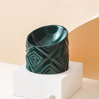 HKM-3939133 Oblique Neck Ceramic Cat Bowl ¨C 200ml, Dark Green & Yellow
