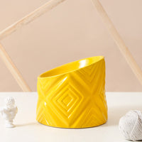 HKM-3939133 Oblique Neck Ceramic Cat Bowl ¨C 200ml, Dark Green & Yellow