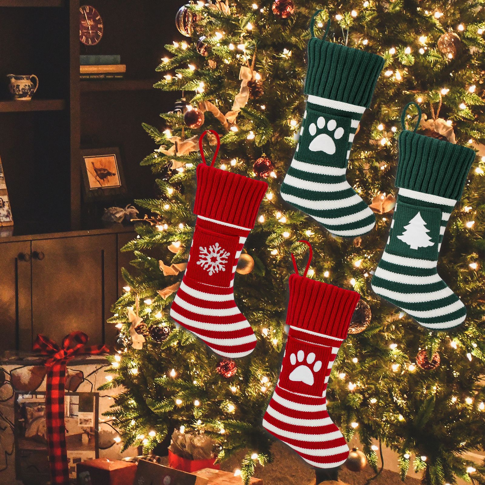 HKM-3939773 Christmas Pet Socks Gift Set - Knitted Holiday Designs for Cats and Dogs