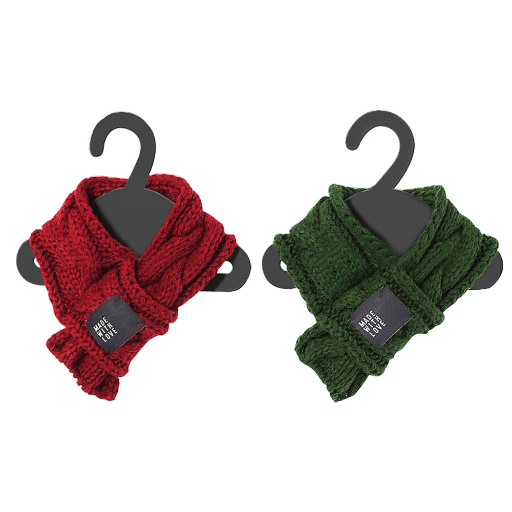 HKM-3940541 Wool Pet Scarf for Small Dogs and Cats - Warm and Stylish in Green and Red
