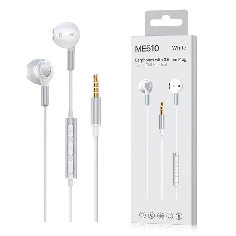 HKM-394067 3.5mm Stereo Wired Earphones with Deep Bass, In-Ear Design, Mic, and Button Control for iPhone