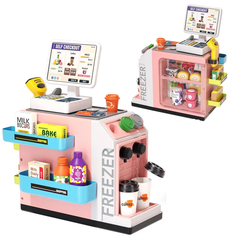HKM-394131 48-Piece Pretend Play Cash Register Toy Set with Light and Sound Features for Kids
