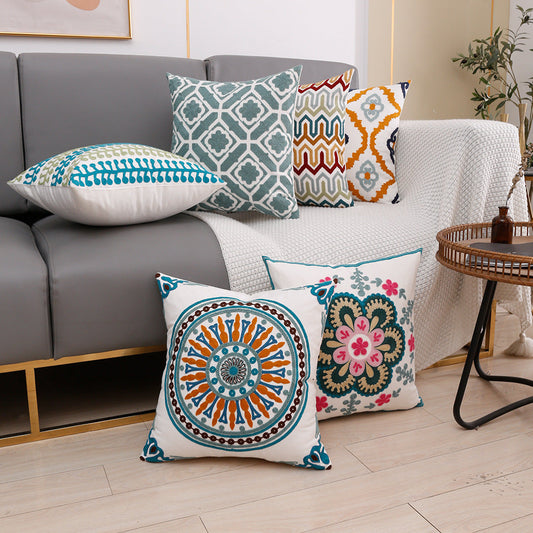 HKM-394131 Towel Embroidery Decorative Pillow Cover - Modern 45x45cm Design