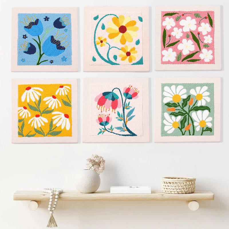 HKM-394259 Flower and Leaf Embroidery Kit for DIY Photo Frame Decoration, Includes 25x25cm Frame