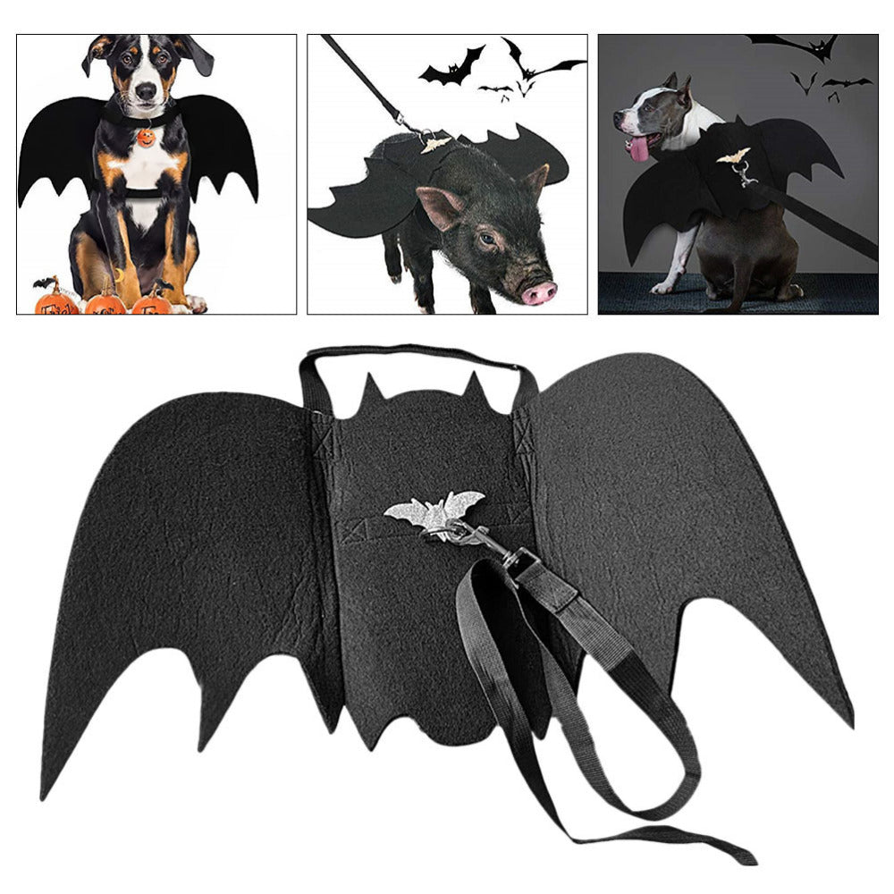 HKM-3942717 Halloween Pet Bat Wings Costume for Dogs and Cats - Durable Black Polyester Fiber and Felt Fabric