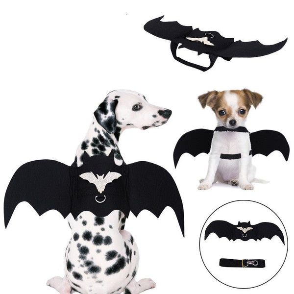 HKM-3942717 Halloween Pet Bat Wings Costume for Dogs and Cats - Durable Black Polyester Fiber and Felt Fabric