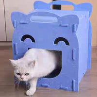 HKM-3942973 Semi-Closed Detachable Felt Cat Bed - Universal Four Seasons Design in Ginger Yellow and Royal Blue
