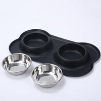 HKM-3943101 Silicone Non-Slip Pet Bowl with Stainless Steel Insert - Available in Black and Blue Sizes S, M, L