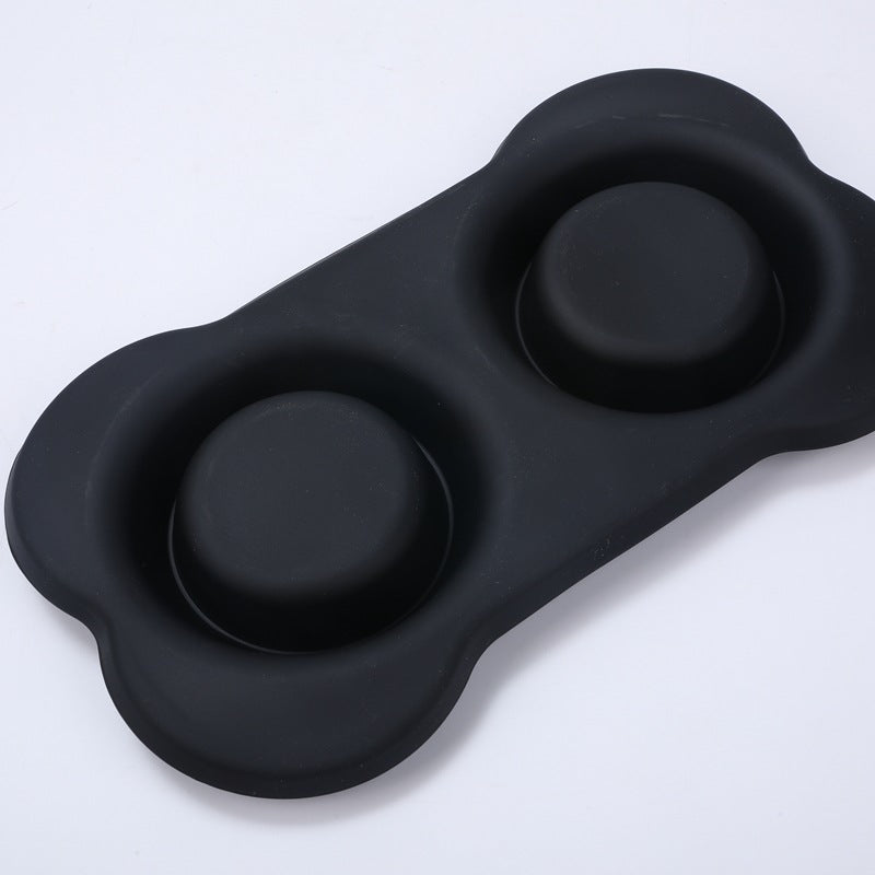 HKM-3943101 Silicone Non-Slip Pet Bowl with Stainless Steel Insert - Available in Black and Blue Sizes S, M, L