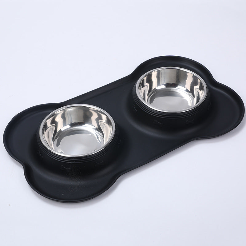 HKM-3943101 Silicone Non-Slip Pet Bowl with Stainless Steel Insert - Available in Black and Blue Sizes S, M, L