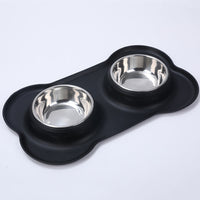 HKM-3943101 Silicone Non-Slip Pet Bowl with Stainless Steel Insert - Available in Black and Blue Sizes S, M, L