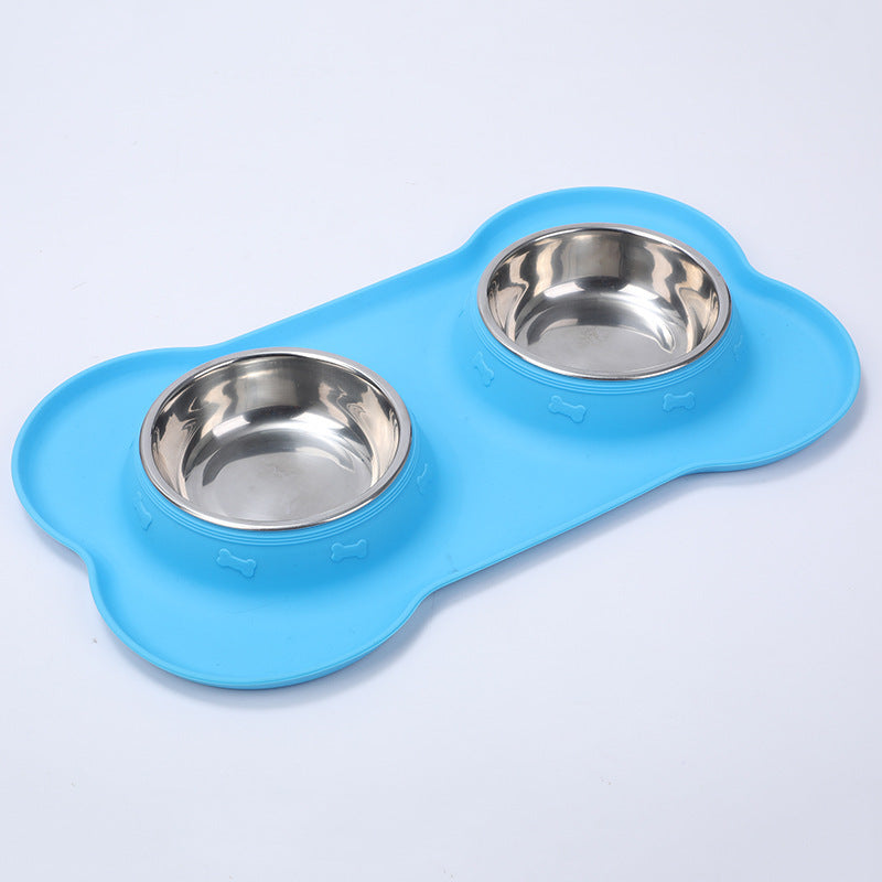 HKM-3943101 Silicone Non-Slip Pet Bowl with Stainless Steel Insert - Available in Black and Blue Sizes S, M, L