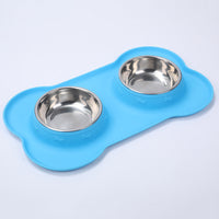 HKM-3943101 Silicone Non-Slip Pet Bowl with Stainless Steel Insert - Available in Black and Blue Sizes S, M, L