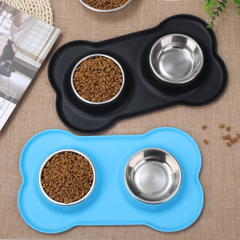 HKM-3943101 Silicone Non-Slip Pet Bowl with Stainless Steel Insert - Available in Black and Blue Sizes S, M, L