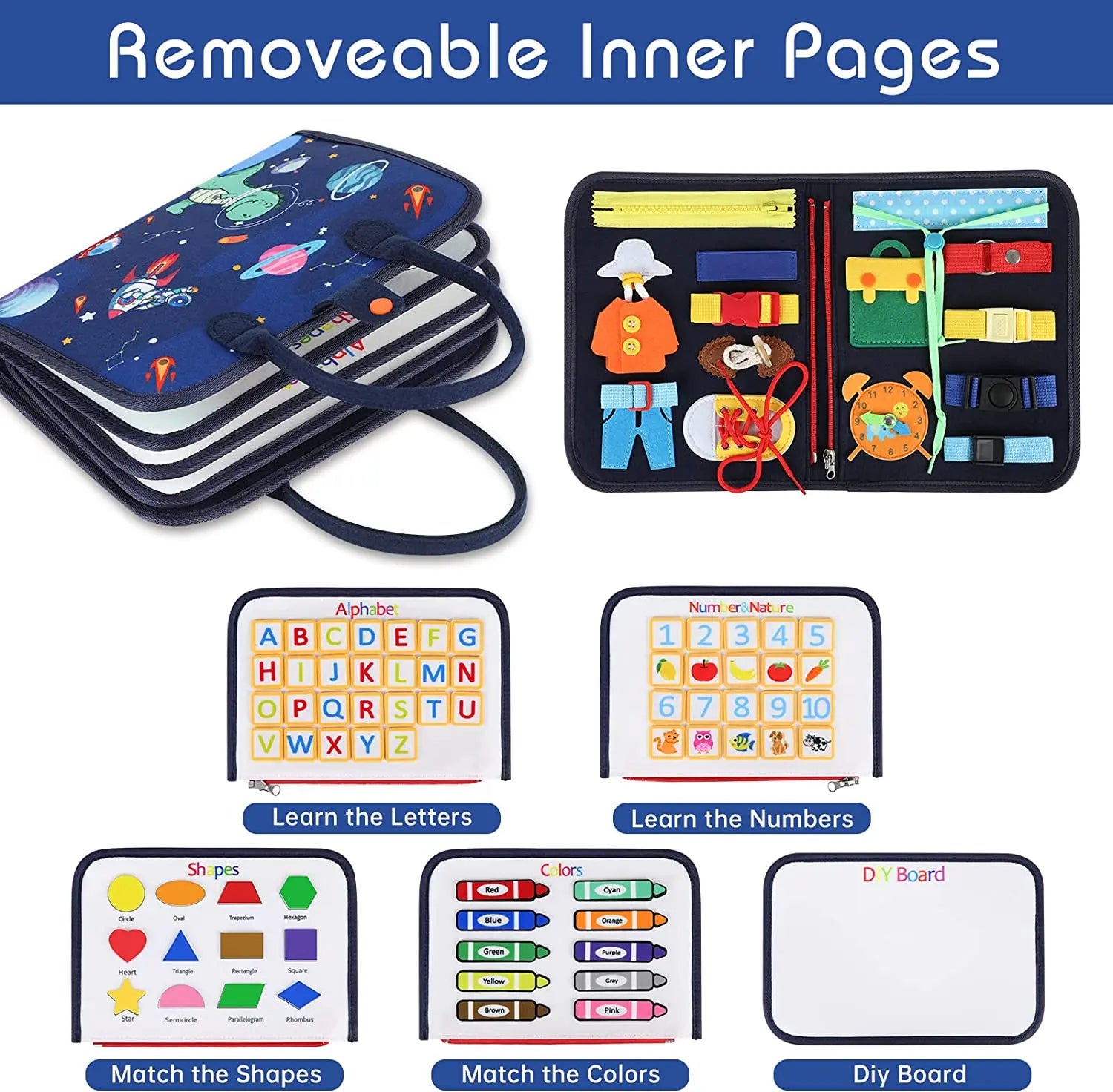 HKM-394451 Montessori Toddler Busy Board for Ages 1-4, Educational Sensory Toy for Fine Motor Skills and Travel