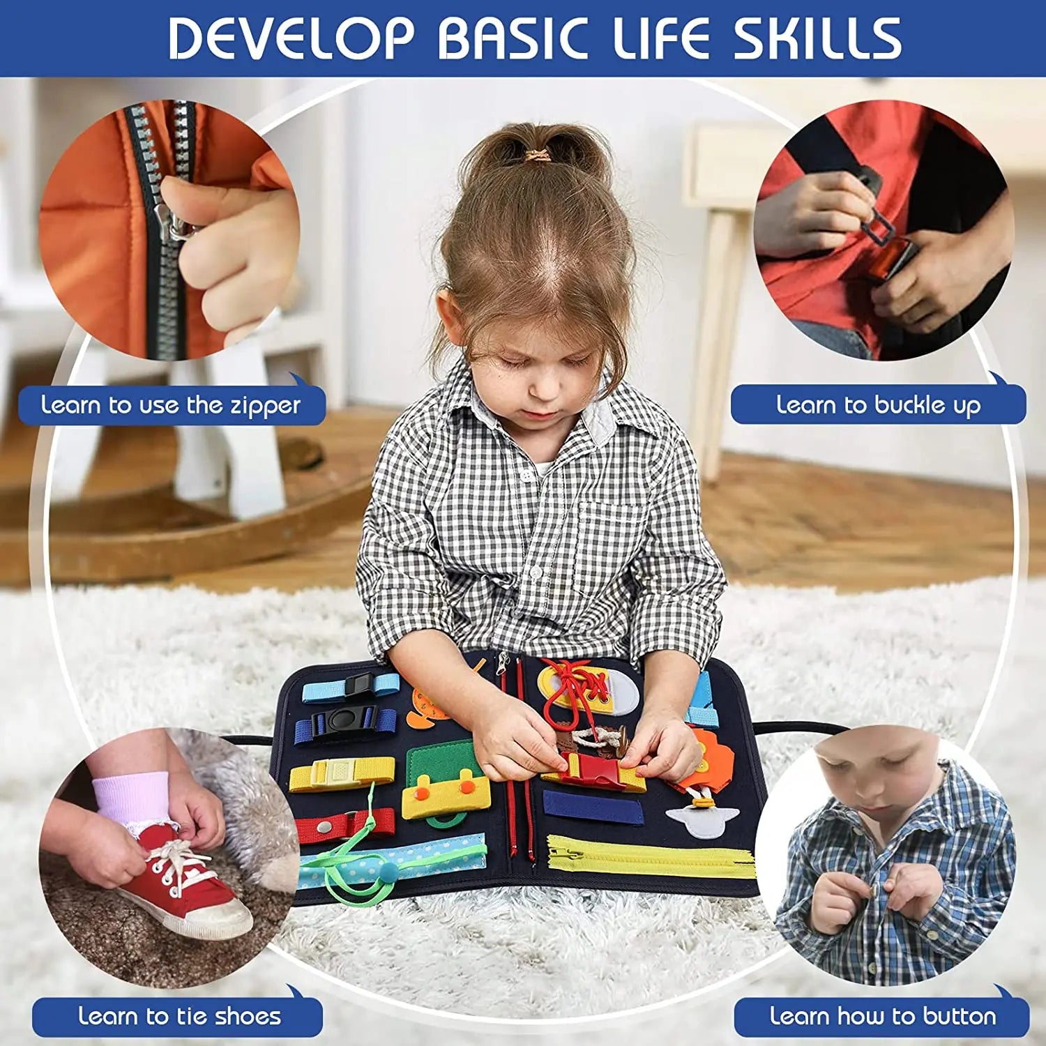 HKM-394451 Montessori Toddler Busy Board for Ages 1-4, Educational Sensory Toy for Fine Motor Skills and Travel