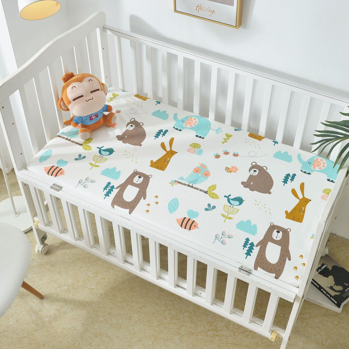 HKM-394643 Cotton Waterproof Crib Sheet - Breathable, Non-Slip, Urine-Proof Bed Cover