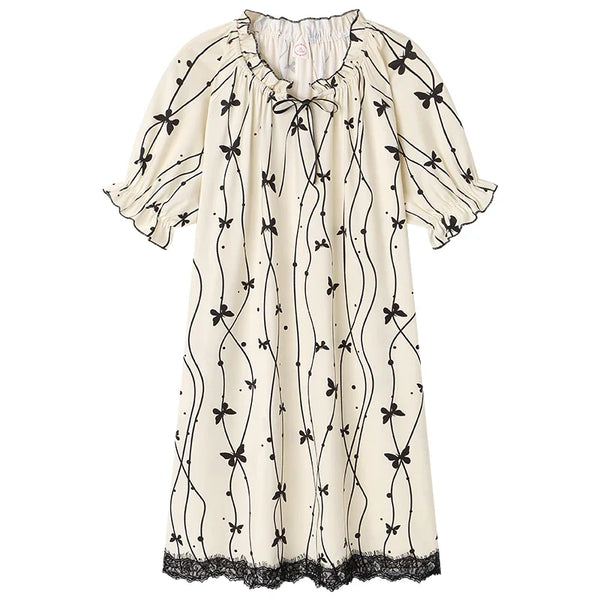 HKM-394707 2024 Summer Cotton Girls Nightgowns Lady Pajamas Sets for Women Short-sleeved Nightdress