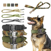 HKM-394707 Adjustable Military-Style Nylon Dog Collar and Leash Set in Multiple Colors