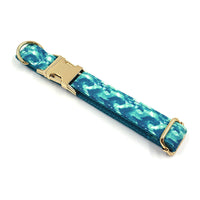 HKM-3948477 Agate Green Striped Dog Collar and Leash Set with Gold Buckle