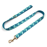 HKM-3948477 Agate Green Striped Dog Collar and Leash Set with Gold Buckle
