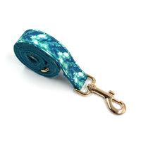 HKM-3948477 Agate Green Striped Dog Collar and Leash Set with Gold Buckle