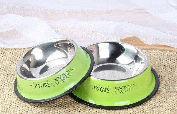 HKM-3948861 Non-Slip Stainless Steel Dog and Cat Food Bowl with Cartoon Printing - Various Sizes and Colors Available