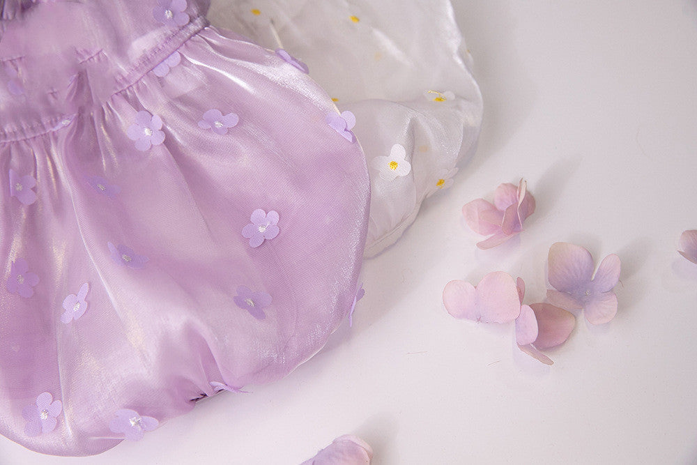 HKM-3949245 Three-Dimensional Flower Gauze Skirt for Dogs in White and Purple - Sizes 3XS to 3XL