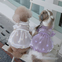 HKM-3949245 Three-Dimensional Flower Gauze Skirt for Dogs in White and Purple - Sizes 3XS to 3XL