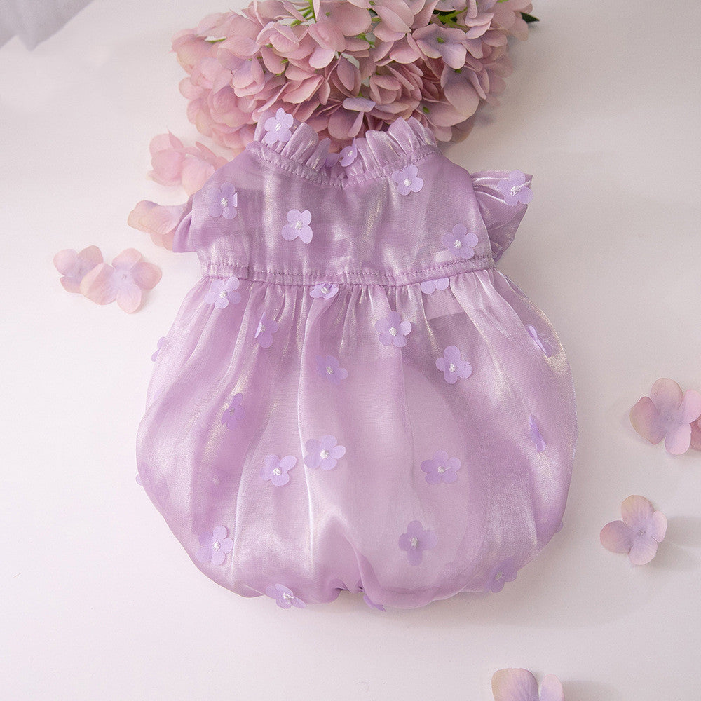HKM-3949245 Three-Dimensional Flower Gauze Skirt for Dogs in White and Purple - Sizes 3XS to 3XL