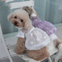 HKM-3949245 Three-Dimensional Flower Gauze Skirt for Dogs in White and Purple - Sizes 3XS to 3XL