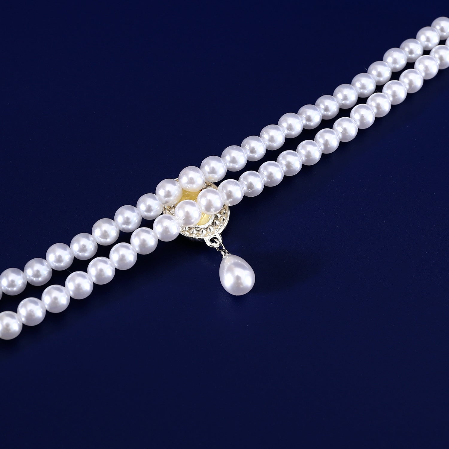 HKM-3950653 Double-layer Pearl Gem Pendant Necklace for Maltese Puppies, Princess Style Collar