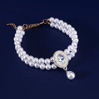 HKM-3950653 Double-layer Pearl Gem Pendant Necklace for Maltese Puppies, Princess Style Collar