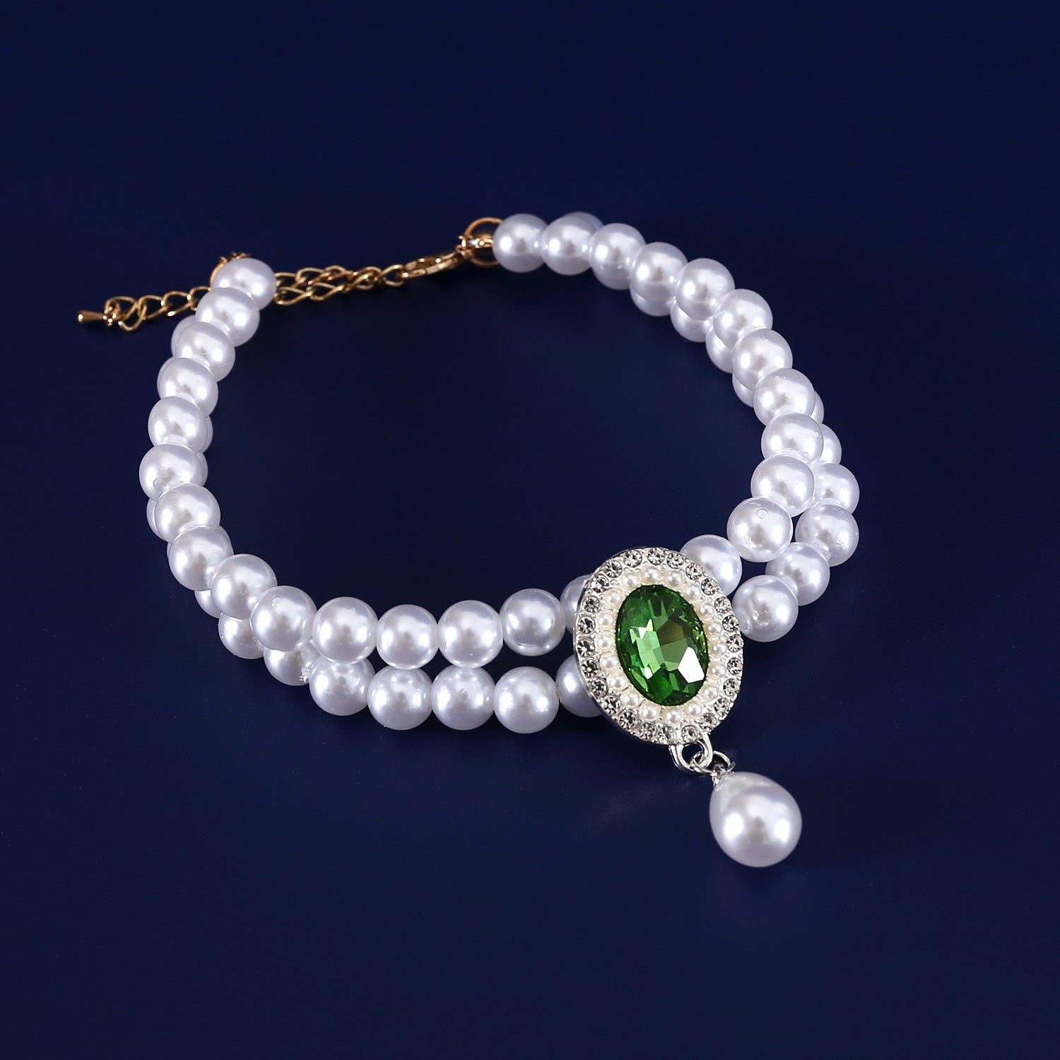HKM-3950653 Double-layer Pearl Gem Pendant Necklace for Maltese Puppies, Princess Style Collar