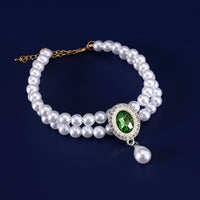 HKM-3950653 Double-layer Pearl Gem Pendant Necklace for Maltese Puppies, Princess Style Collar
