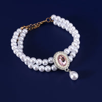 HKM-3950653 Double-layer Pearl Gem Pendant Necklace for Maltese Puppies, Princess Style Collar