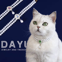 HKM-3950653 Double-layer Pearl Gem Pendant Necklace for Maltese Puppies, Princess Style Collar