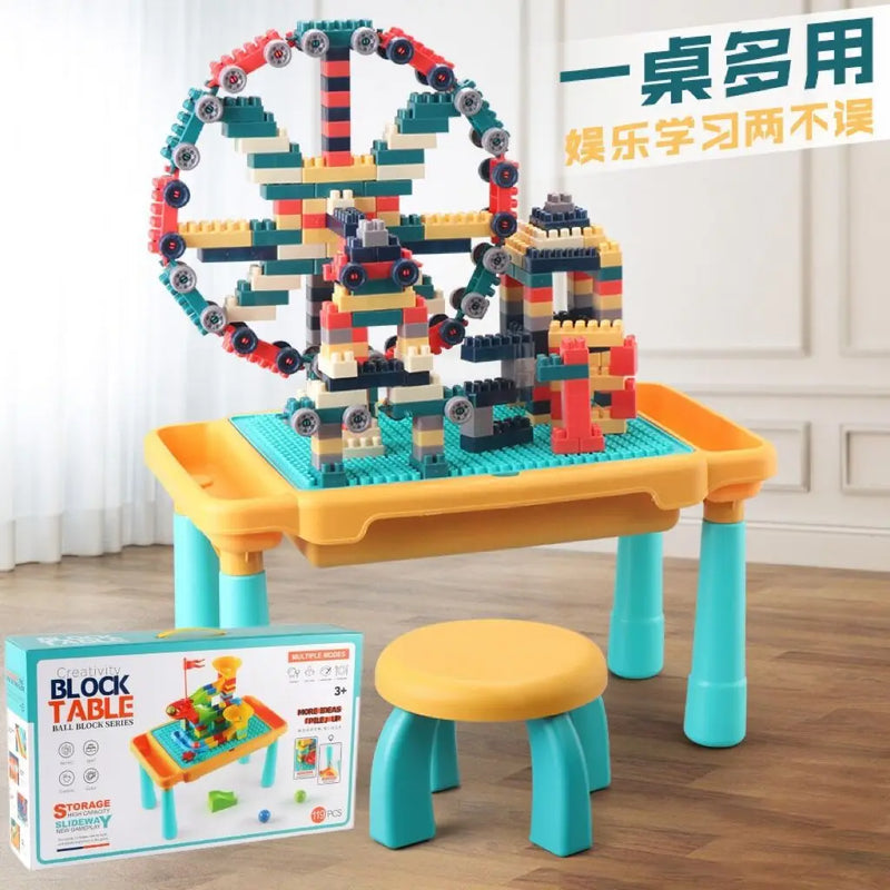 HKM-395155 Interactive 208-Piece DIY Building Blocks Table with Storage for Kids - Educational and Fun Learning Toy