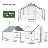HKM-3952317 Large Walk-In Chicken Coop with Waterproof Cover – Galvanized Wire Hen Pen for Poultry, Rabbits, and Ducks (10' L x 20' W x 6.56' H)