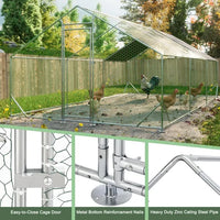 HKM-3952317 Large Walk-In Chicken Coop with Waterproof Cover – Galvanized Wire Hen Pen for Poultry, Rabbits, and Ducks (10' L x 20' W x 6.56' H)