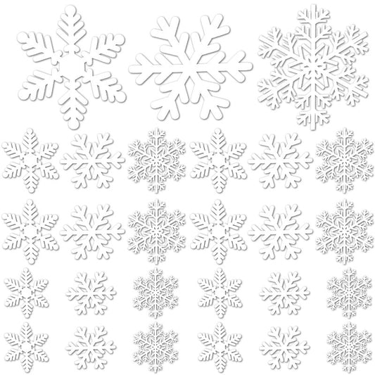 HKM-395411 White Snowflake Window Clings - 135 Pcs Static Stickers for Christmas and Winter Decorations