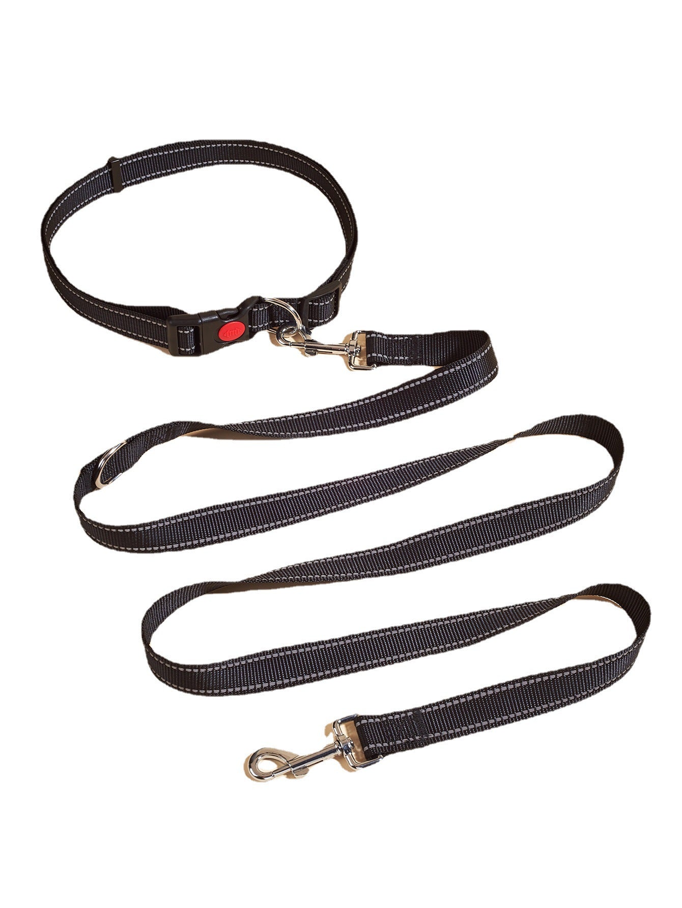 HKM-3954237 Hands-Free Pet Shoulder Traction Lead - Adjustable Nylon Harness, Black, 2.5cm Width, 180cm Length, Fits Waist 75-115cm