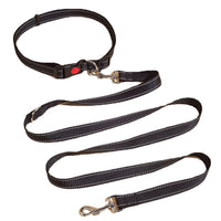 HKM-3954237 Hands-Free Pet Shoulder Traction Lead - Adjustable Nylon Harness, Black, 2.5cm Width, 180cm Length, Fits Waist 75-115cm
