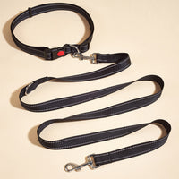 HKM-3954237 Hands-Free Pet Shoulder Traction Lead - Adjustable Nylon Harness, Black, 2.5cm Width, 180cm Length, Fits Waist 75-115cm