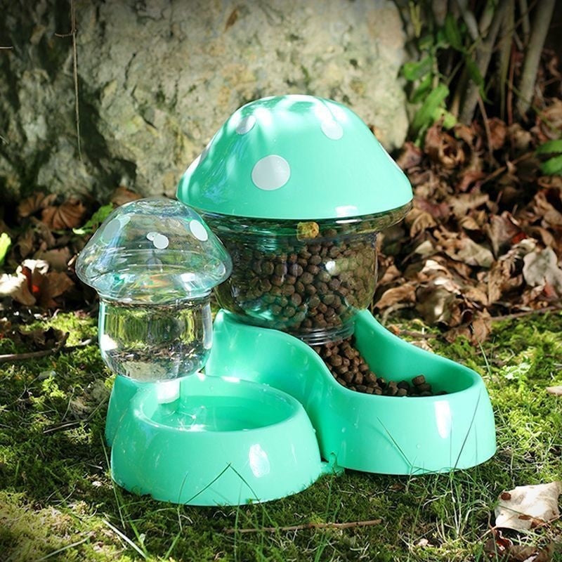 HKM-3954621 Mushroom Shaped Automatic Pet Feeder & Water Bowl for Cats and Dogs, 1.8L Grain, 500ML Water