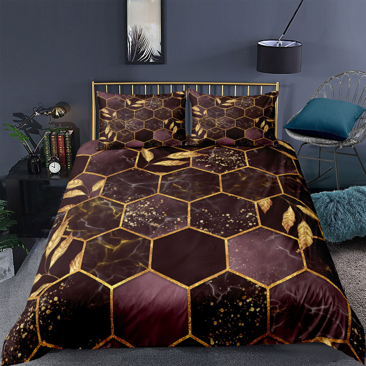 HKM-395475 Digital Printing Geometric Quilt Cover Set - 3-Piece Bedding Collection