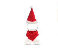 HKM-3955005 Red Short Plush Christmas Hat and Scarf Set for Small Pets