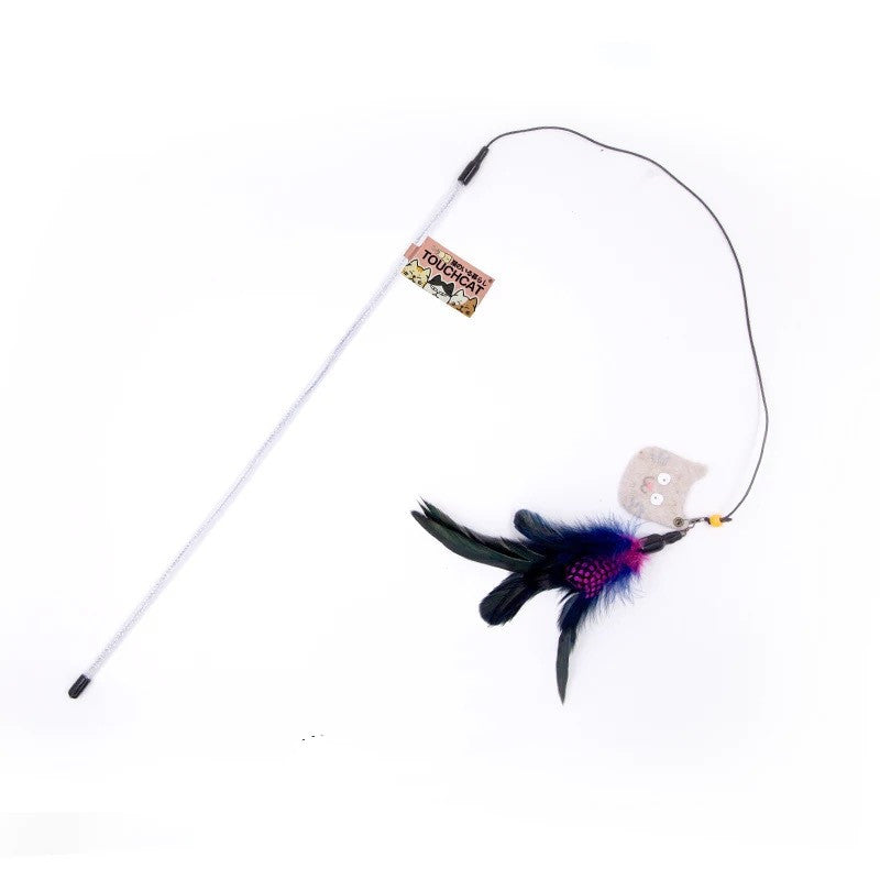 HKM-3955261 Cat Feather Teaser Stick with Colorful Stripes and Patterns for Playful Kittens