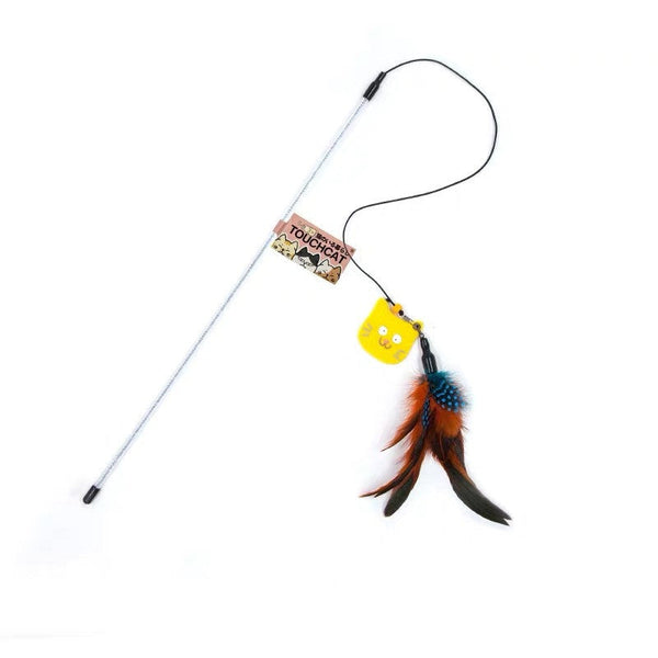HKM-3955261 Cat Feather Teaser Stick with Colorful Stripes and Patterns for Playful Kittens